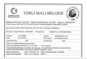 YERLİ MALI BELGESİ - MUHTELİF SİLİNDİRSİZ KAPI KİLİTLERİ