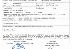 YERLİ MALI BELGESİ - ÇİFT AÇILIM İSPANYOLET